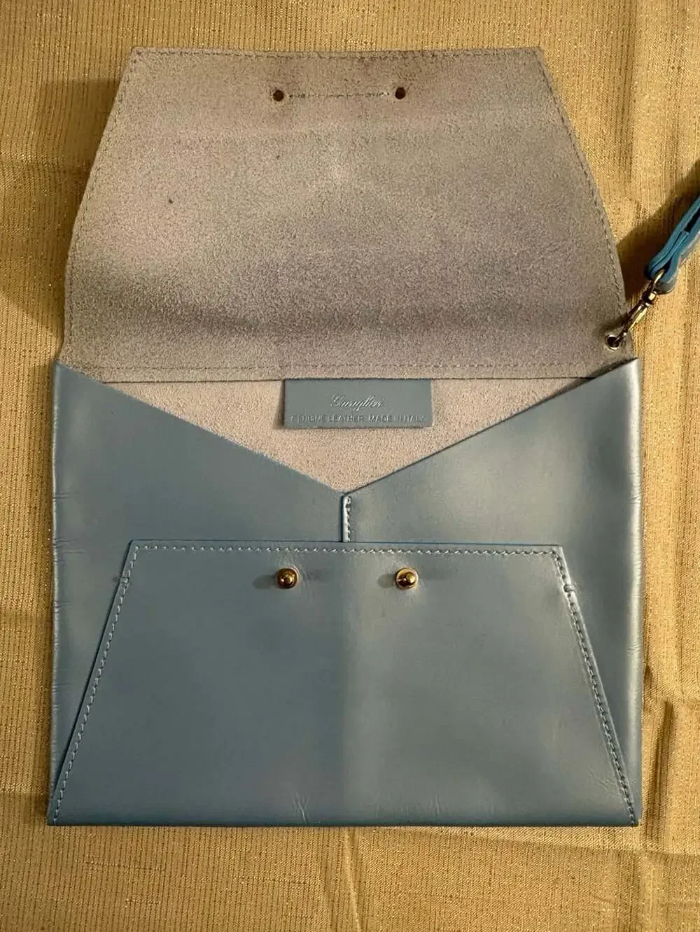 Garuglieri Blue Leather Envelope Wristlet Clutch